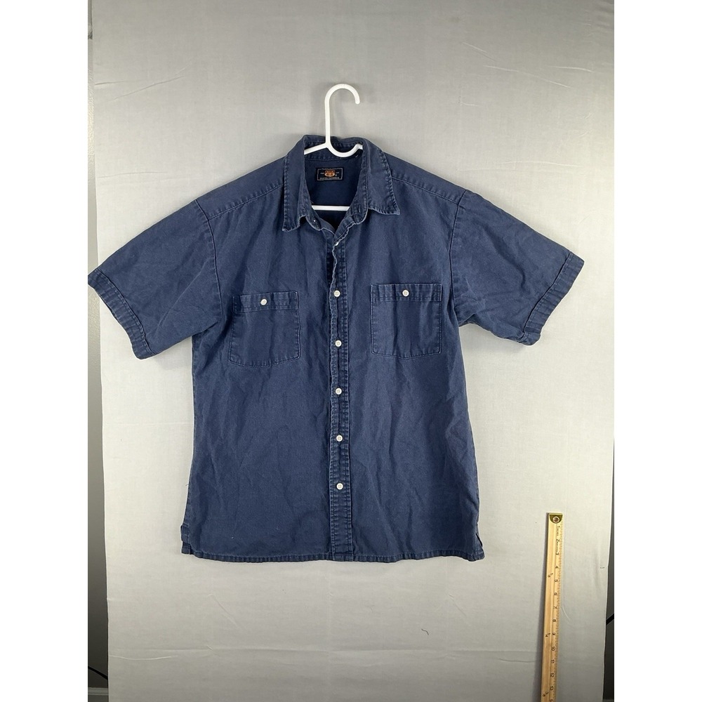 Route 66 Button Up Shirt Blue Short Sleeve Two Pocket Casual Shirt Medium